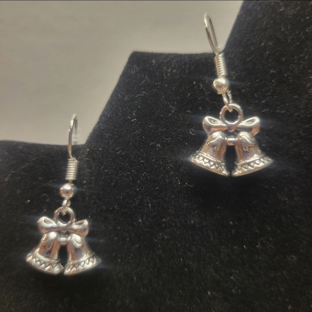 Silver Christmas Bell Charm Earrings